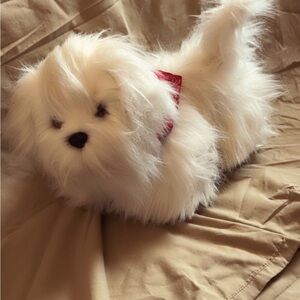 GOGO Plush White Dog Toy with Red Scarf